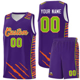 Custom Purple Personalized Tiger Claw Pattern Sports Uniform Basketball Jersey