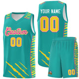 Custom Aqua Personalized Tiger Claw Pattern Sports Uniform Basketball Jersey