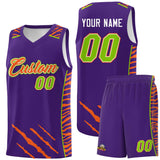 Custom Purple Personalized Tiger Claw Pattern Sports Uniform Basketball Jersey