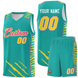 Custom Aqua Personalized Tiger Claw Pattern Sports Uniform Basketball Jersey