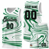 Custom White Kelly Green Graffiti Pattern Fluids Style Sports Uniform Basketball Jersey Sets