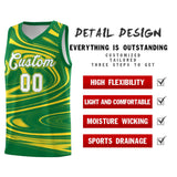 Custom Kelly Green Gold Graffiti Pattern Fluids Style Sports Uniform Basketball Jersey Sets