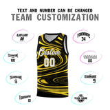 Custom Black Gold Graffiti Pattern Fluids Style Sports Uniform Basketball Jersey Sets