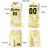 Custom White Gold Graffiti Pattern Fluids Style Sports Uniform Basketball Jersey Sets