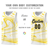 Custom White Gold Graffiti Pattern Fluids Style Sports Uniform Basketball Jersey Sets