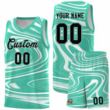 Custom Bright Green White Graffiti Pattern Fluids Style Sports Uniform Basketball Jersey Sets