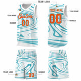Custom White Aqua Graffiti Pattern Fluids Style Sports Uniform Basketball Jersey Sets