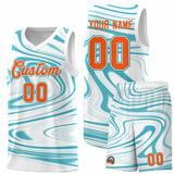 Custom White Aqua Graffiti Pattern Fluids Style Sports Uniform Basketball Jersey Sets