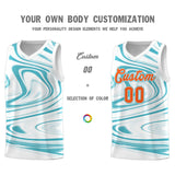 Custom White Aqua Graffiti Pattern Fluids Style Sports Uniform Basketball Jersey Sets