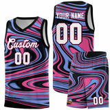 Custom Black Light Blue Graffiti Pattern Fluids Style Sports Uniform Basketball Jersey Sets