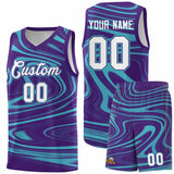Custom Purple Aqua Graffiti Pattern Fluids Style Sports Uniform Basketball Jersey Sets