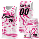 Custom White Pink Graffiti Pattern Fluids Style Sports Uniform Basketball Jersey Sets