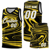 Custom Black Gold Graffiti Pattern Fluids Style Sports Uniform Basketball Jersey Sets