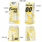 Custom White Gold Graffiti Pattern Fluids Style Sports Uniform Basketball Jersey Sets