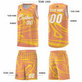 Custom Light Orange Gold Graffiti Pattern Fluids Style Sports Uniform Basketball Jersey Sets