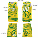 Custom Gold Kelly Green Graffiti Pattern Fluids Style Sports Uniform Basketball Jersey Sets