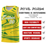 Custom Gold Kelly Green Graffiti Pattern Fluids Style Sports Uniform Basketball Jersey Sets