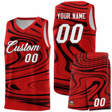 Custom Red Black Graffiti Pattern Fluids Style Sports Uniform Basketball Jersey Sets