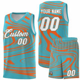 Custom Aqua Orange Graffiti Pattern Fluids Style Sports Uniform Basketball Jersey Sets