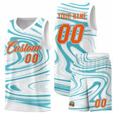 Custom White Aqua Graffiti Pattern Fluids Style Sports Uniform Basketball Jersey Sets