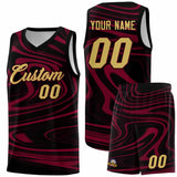 Custom Black Crimson Graffiti Pattern Fluids Style Sports Uniform Basketball Jersey Sets