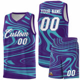 Custom Purple Aqua Graffiti Pattern Fluids Style Sports Uniform Basketball Jersey Sets