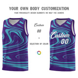 Custom Purple Aqua Graffiti Pattern Fluids Style Sports Uniform Basketball Jersey Sets