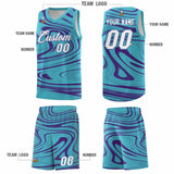 Custom Aqua Purple Graffiti Pattern Fluids Style Sports Uniform Basketball Jersey Sets