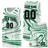 Custom White Kelly Green Graffiti Pattern Fluids Style Sports Uniform Basketball Jersey Sets