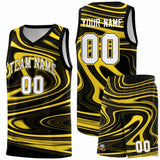 Custom Black Gold Graffiti Pattern Fluids Style Sports Uniform Basketball Jersey Sets