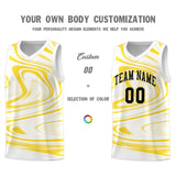 Custom White Gold Graffiti Pattern Fluids Style Sports Uniform Basketball Jersey Sets