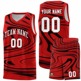 Custom Red Black Graffiti Pattern Fluids Style Sports Uniform Basketball Jersey Sets