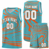 Custom Aqua Orange Graffiti Pattern Fluids Style Sports Uniform Basketball Jersey Sets