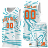 Custom White Aqua Graffiti Pattern Fluids Style Sports Uniform Basketball Jersey Sets