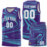 Custom Purple Aqua Graffiti Pattern Fluids Style Sports Uniform Basketball Jersey Sets