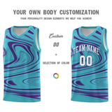 Custom Aqua Purple Graffiti Pattern Fluids Style Sports Uniform Basketball Jersey Sets