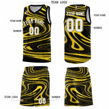 Custom Black Gold Graffiti Pattern Fluids Style Sports Uniform Basketball Jersey Sets