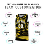 Custom Black Gold Graffiti Pattern Fluids Style Sports Uniform Basketball Jersey Sets