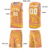 Custom Light Orange Gold Graffiti Pattern Fluids Style Sports Uniform Basketball Jersey Sets