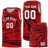Custom Red Black Graffiti Pattern Fluids Style Sports Uniform Basketball Jersey Sets