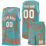 Custom Aqua Orange Graffiti Pattern Fluids Style Sports Uniform Basketball Jersey Sets