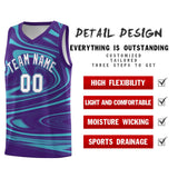 Custom Purple Aqua Graffiti Pattern Fluids Style Sports Uniform Basketball Jersey Sets