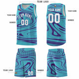 Custom Aqua Purple Graffiti Pattern Fluids Style Sports Uniform Basketball Jersey Sets
