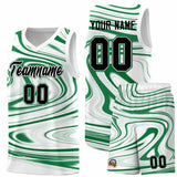 Custom White Kelly Green Graffiti Pattern Fluids Style Sports Uniform Basketball Jersey Sets