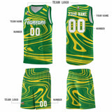 Custom Kelly Green Gold Graffiti Pattern Fluids Style Sports Uniform Basketball Jersey Sets