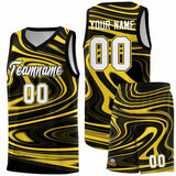 Custom Black Gold Graffiti Pattern Fluids Style Sports Uniform Basketball Jersey Sets