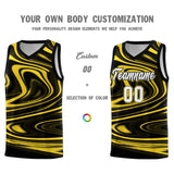 Custom Black Gold Graffiti Pattern Fluids Style Sports Uniform Basketball Jersey Sets