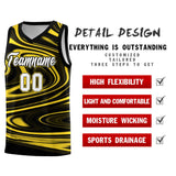 Custom Black Gold Graffiti Pattern Fluids Style Sports Uniform Basketball Jersey Sets