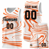 Custom White Orange Graffiti Pattern Fluids Style Sports Uniform Basketball Jersey Sets