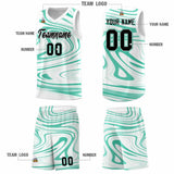 Custom White Bright Green Graffiti Pattern Fluids Style Sports Uniform Basketball Jersey Sets